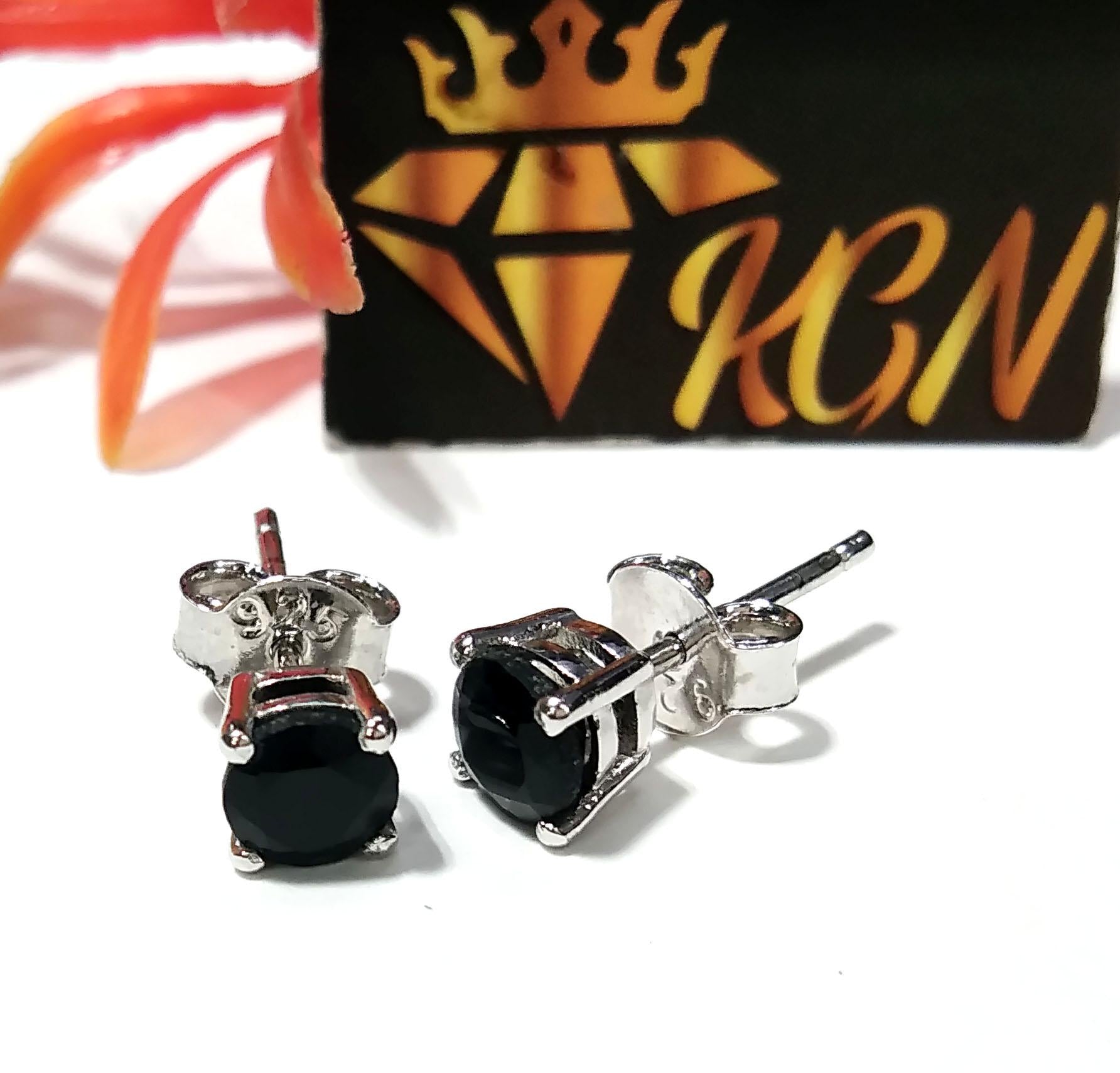 Black Onyx Stud Earrings, 925 Solid Starling Silver Earring, Amazing Natural Black Onyx Faceted Round Shape Stone Size 5x5 mm Christmas Gift